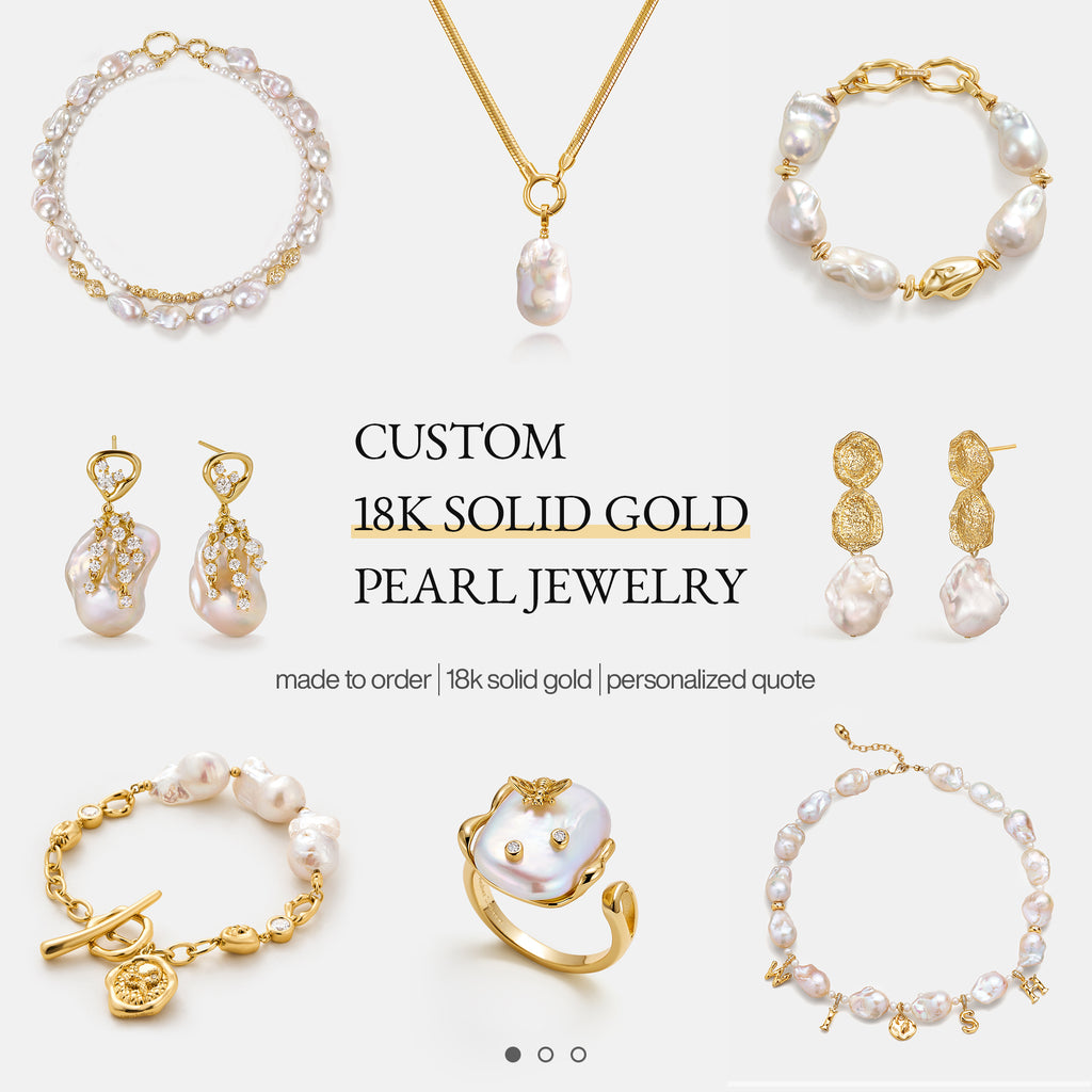 Custom 18K Solid Gold Pearl Jewelry