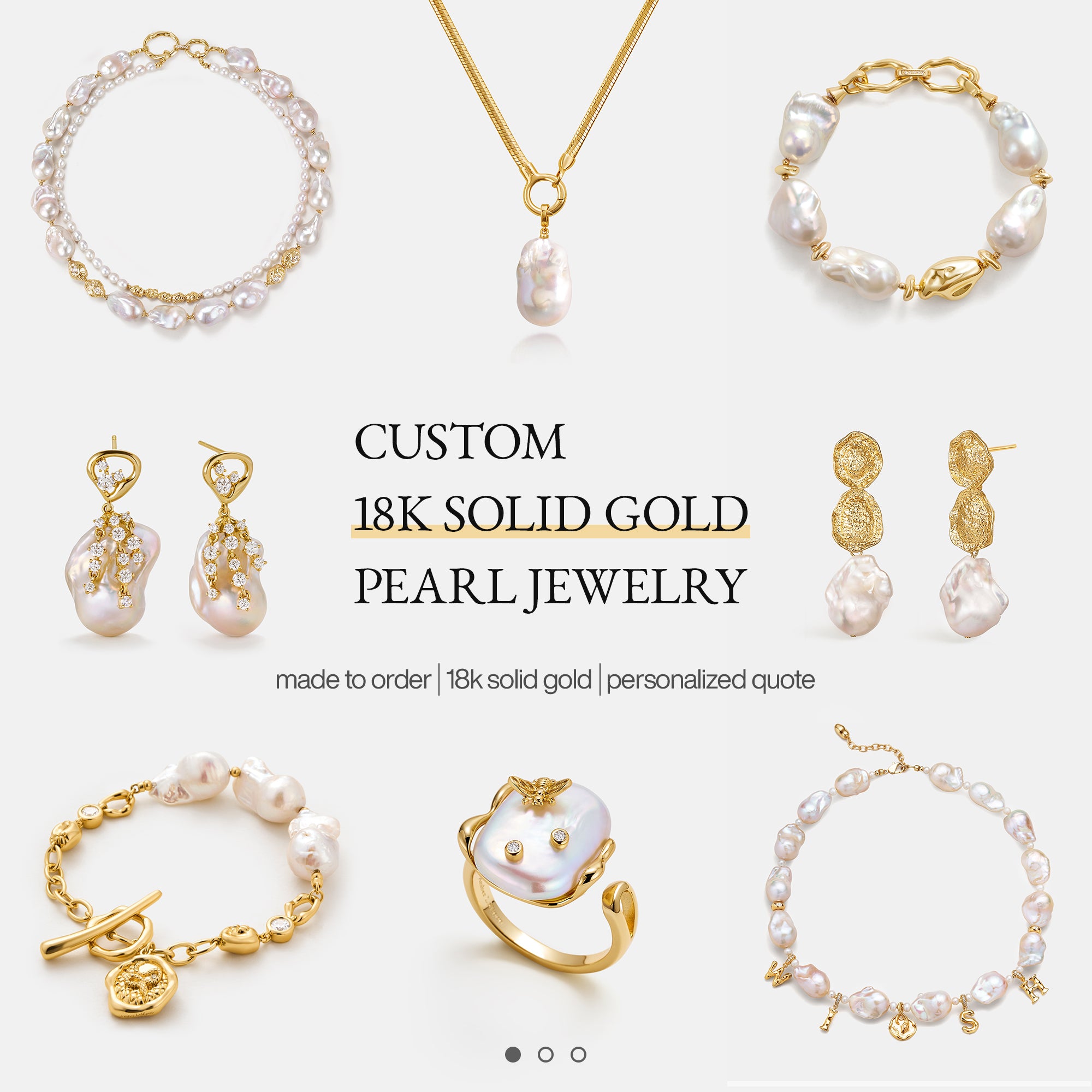 Custom 18K Solid Gold Pearl Jewelry