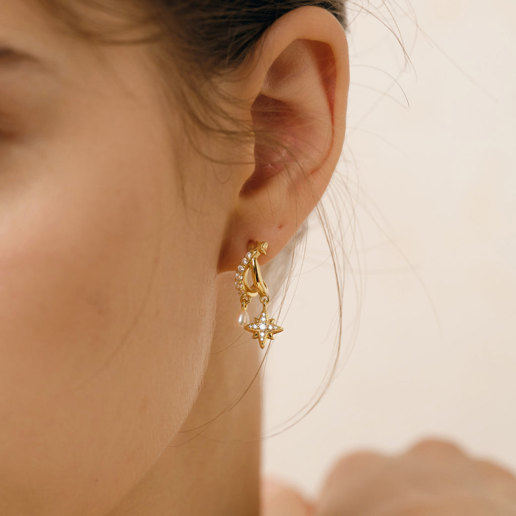 Celestial Crescent Pearl Earrings