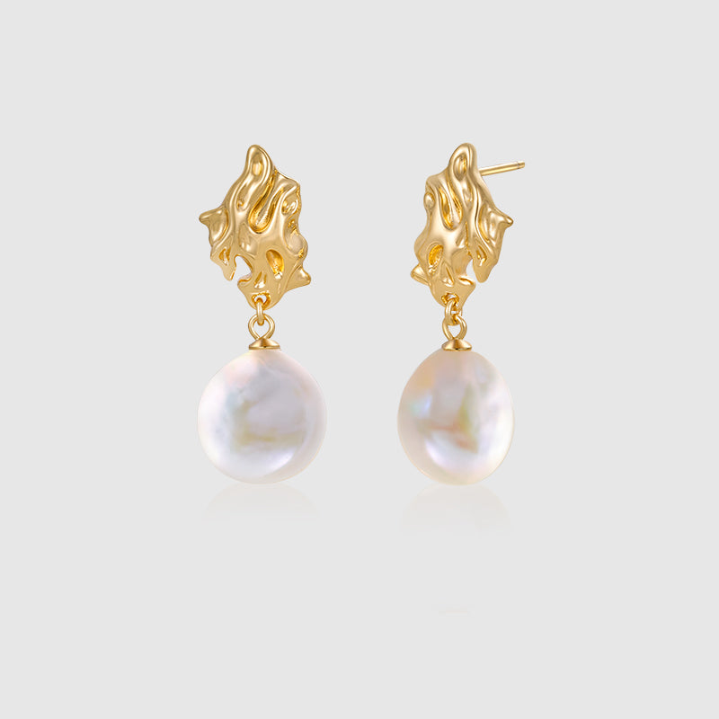 Lava Baroque Button Pearl Earrings