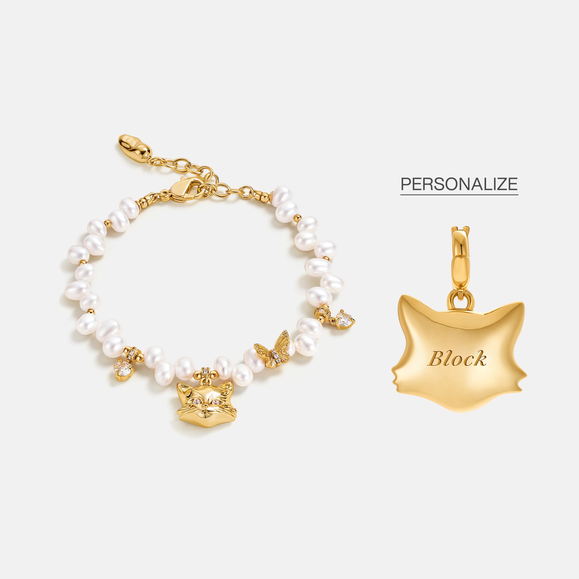 Personalized Cat Butterfly Pearl Bracelet