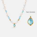 Raw Blue Topaz Pearl Necklace