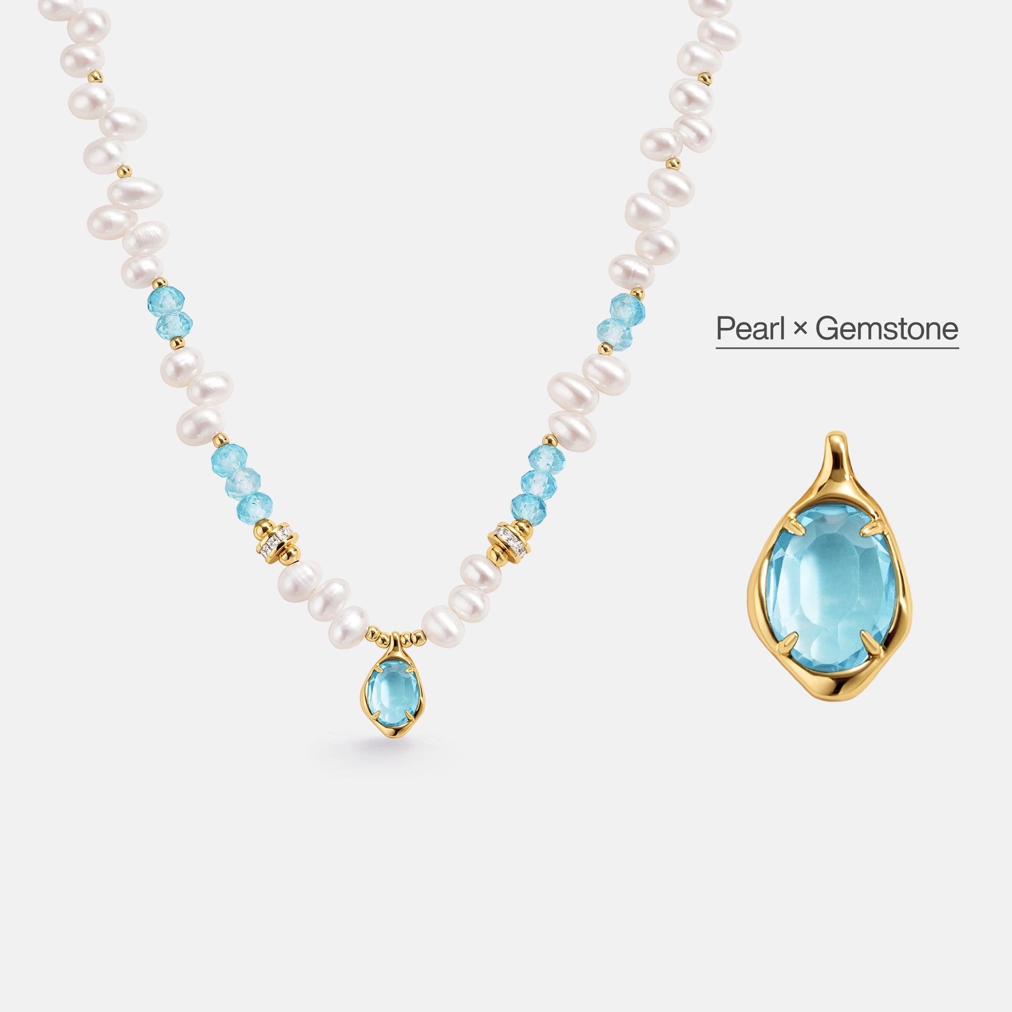Raw Blue Topaz Pearl Necklace