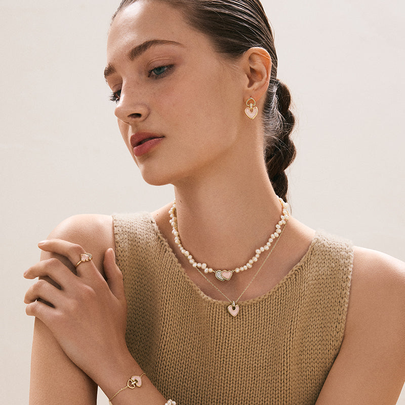 Blush Heart Rose Quartz Pearl Necklace