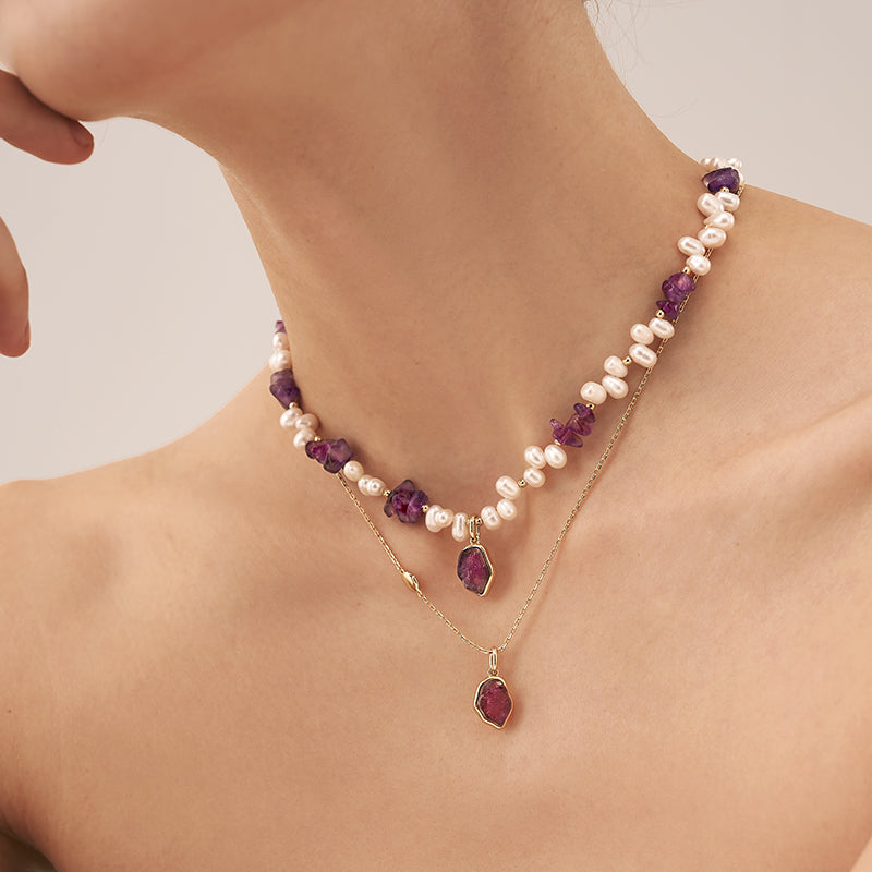 Raw Amethyst Pearl Necklace
