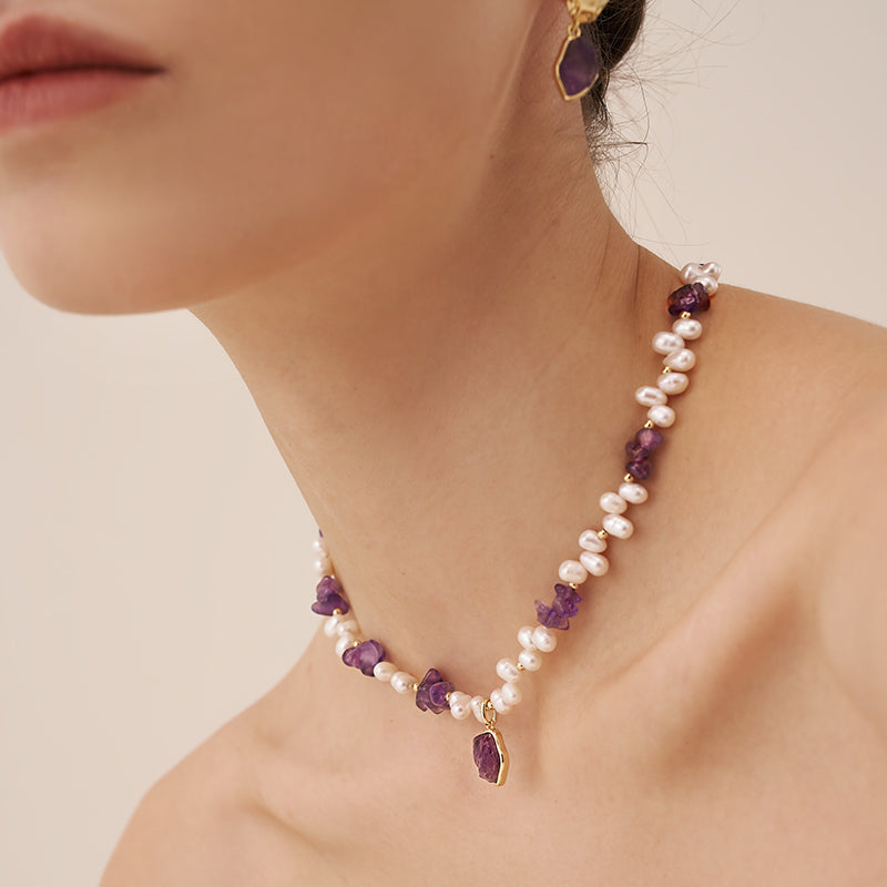 Raw Amethyst Pearl Necklace