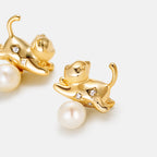 Playful Cat Pearl Earrings