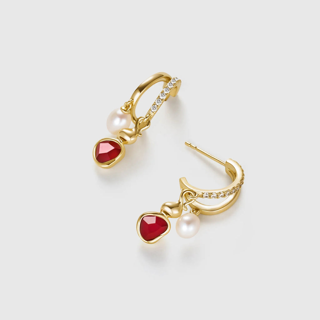 Wulu Red Agate Drop Pearl Earrings