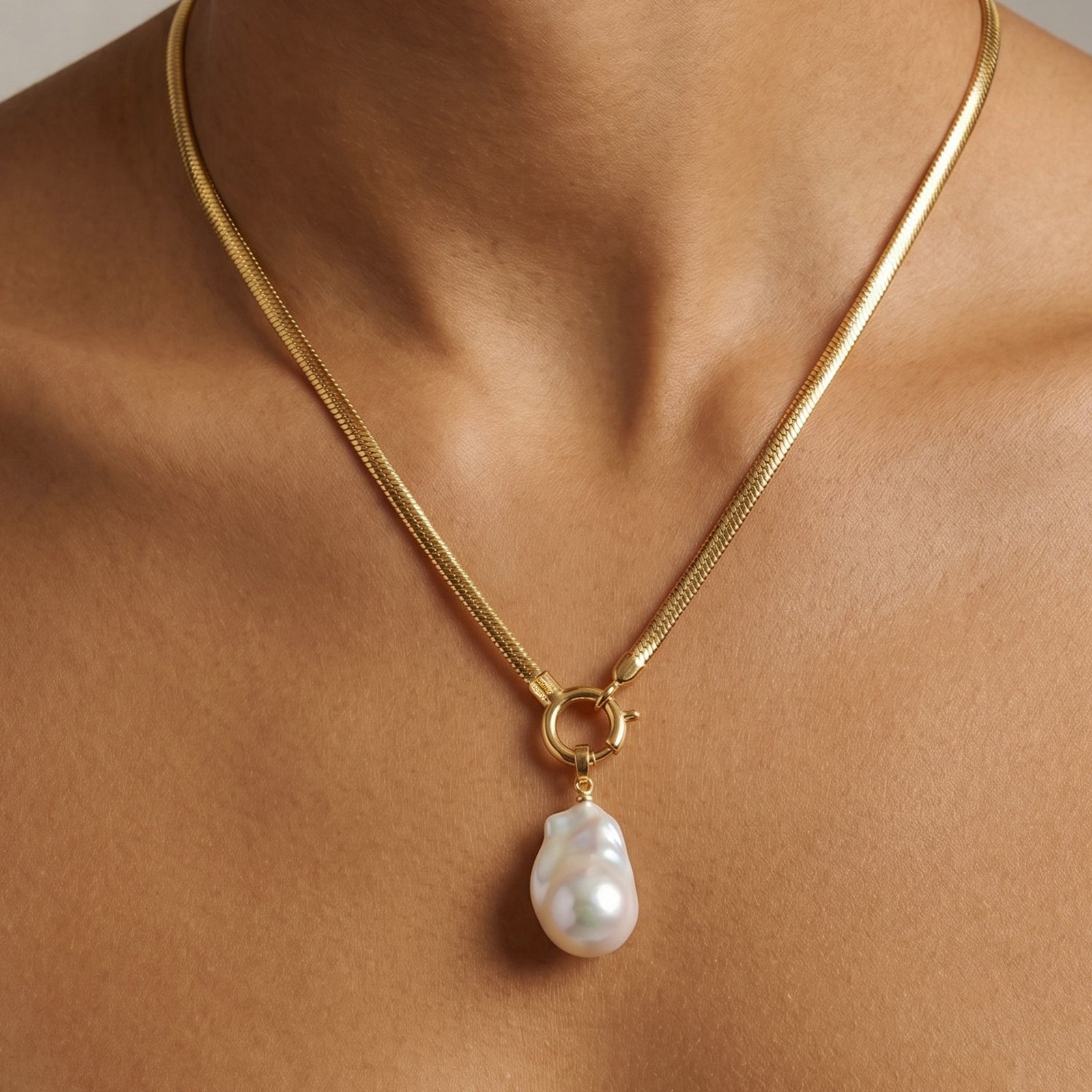 Large Baroque Pearl Pendant Necklace With Gold OT Chain