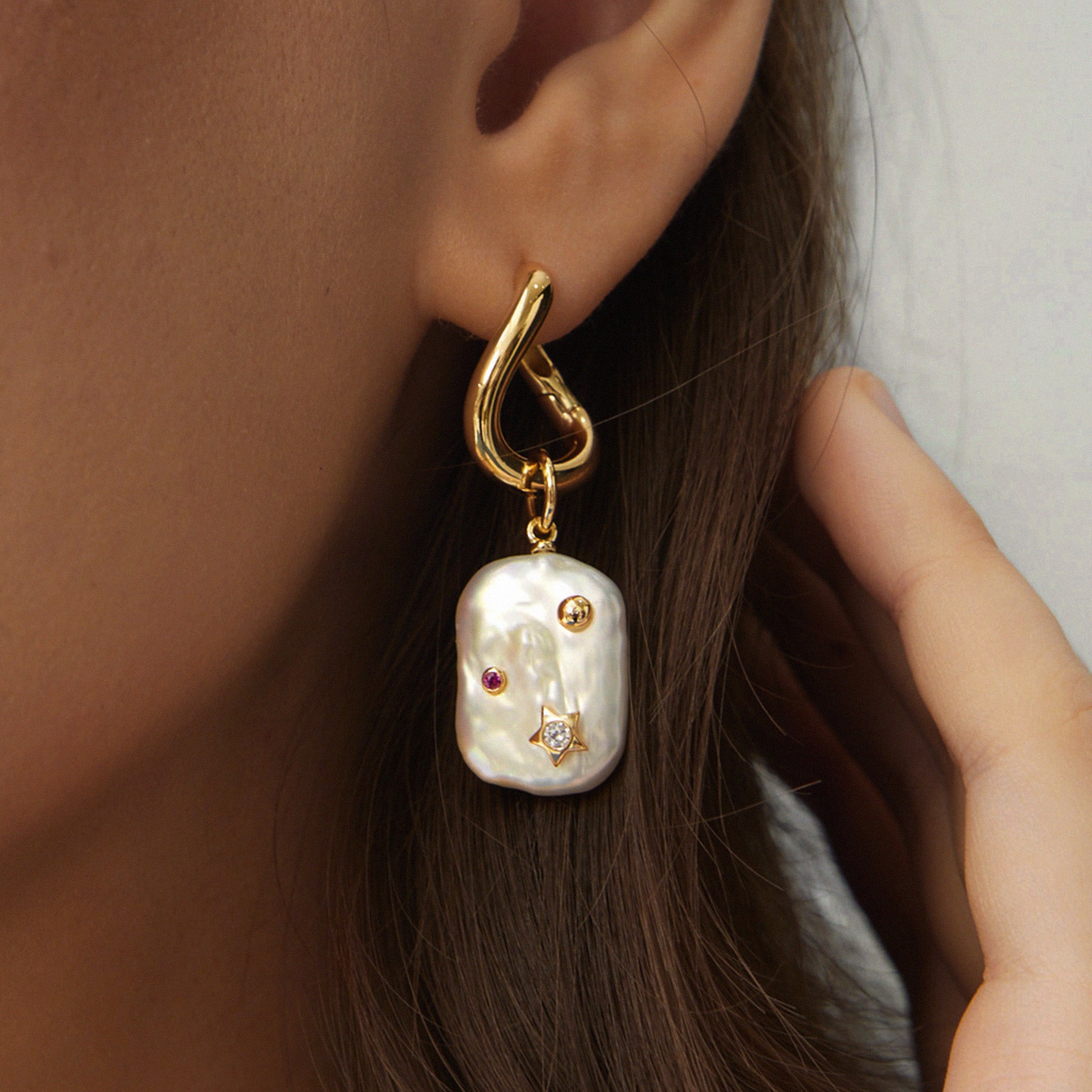 Moon Night Stars Baroque Pearl Earrings