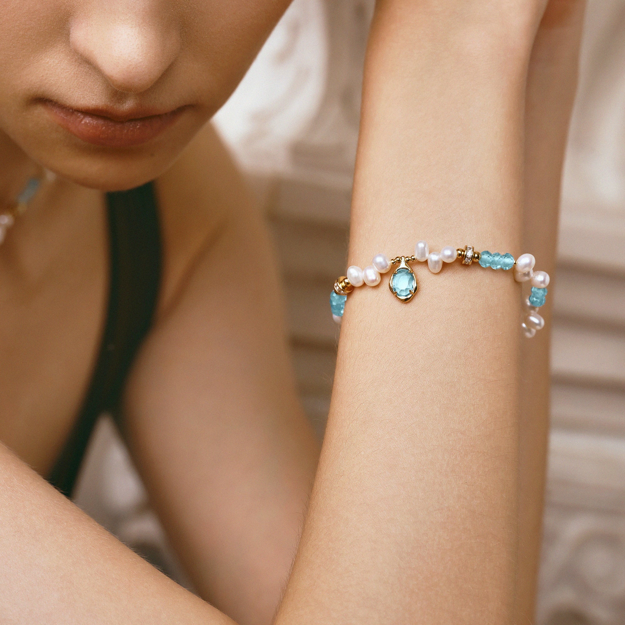 Raw Blue Topaz Pearl Bracelets