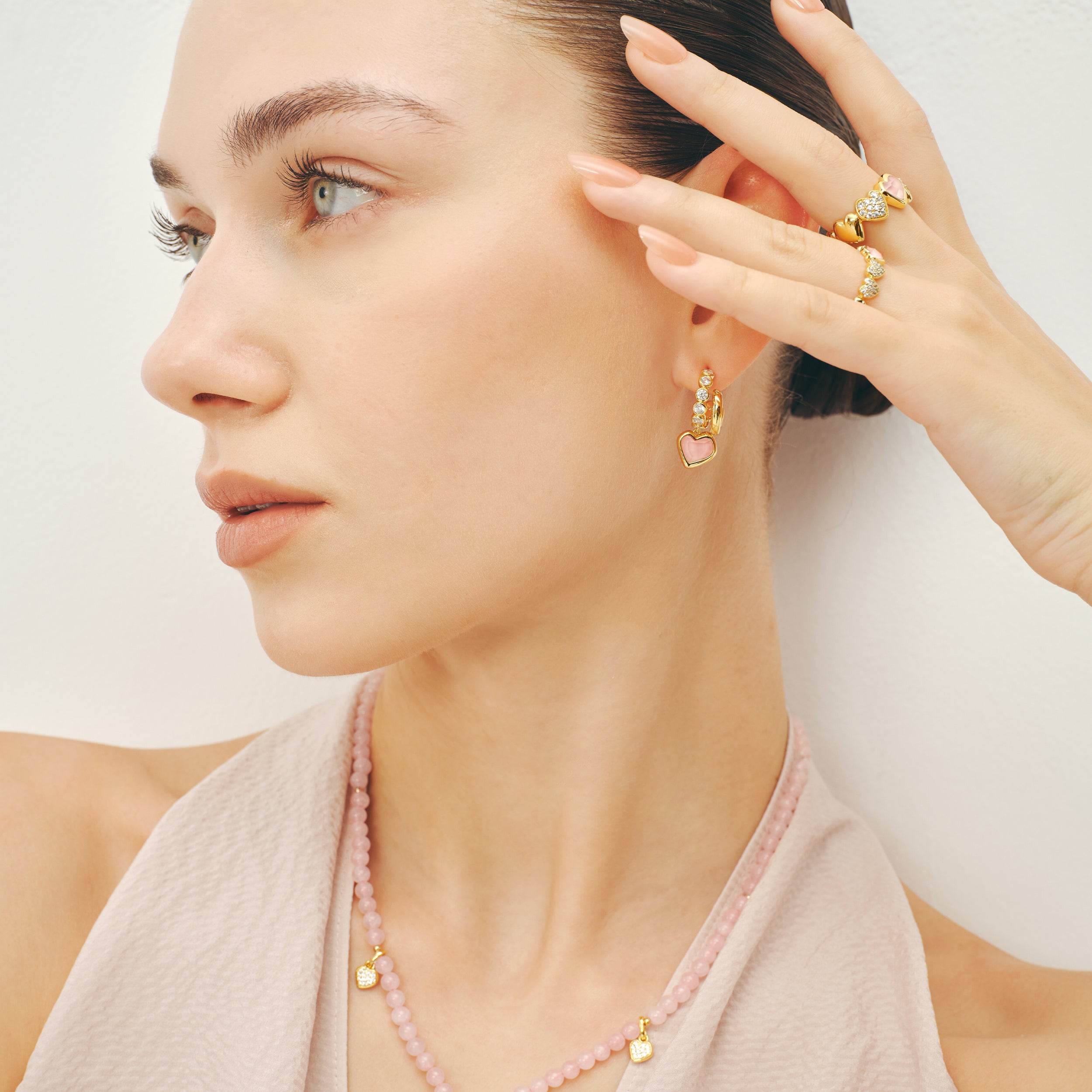 Blush Heart Rose Quartz Drop Earrings