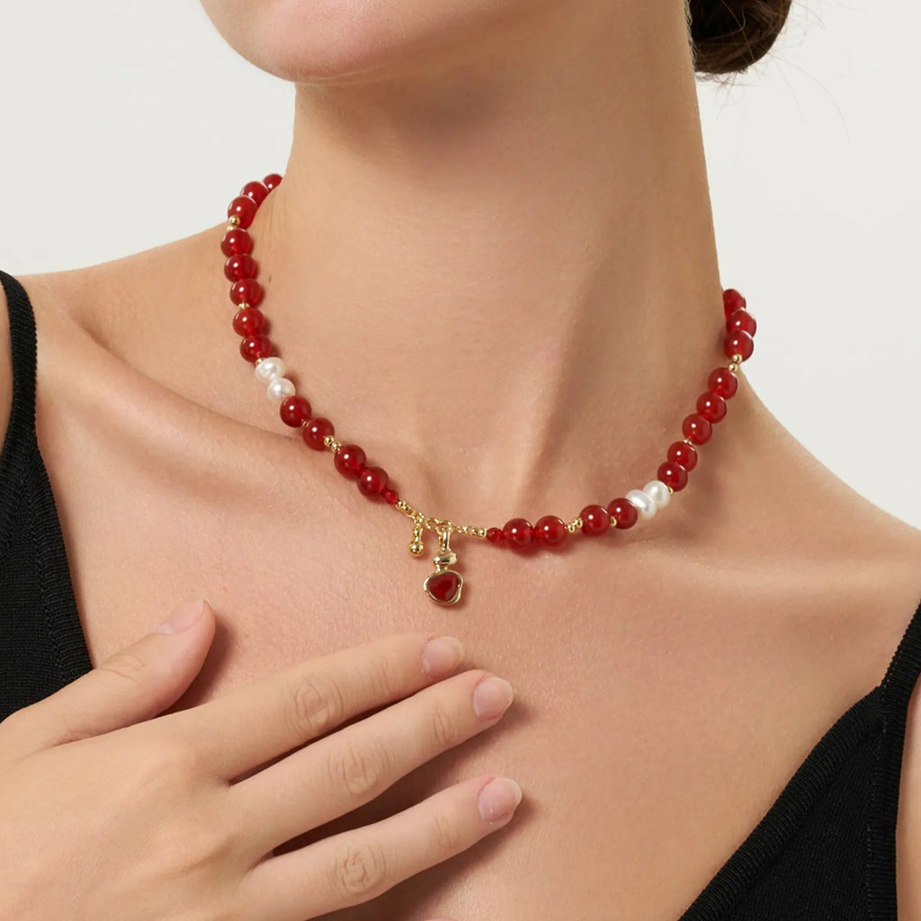 Wulu Red Agate Beaded Necklace