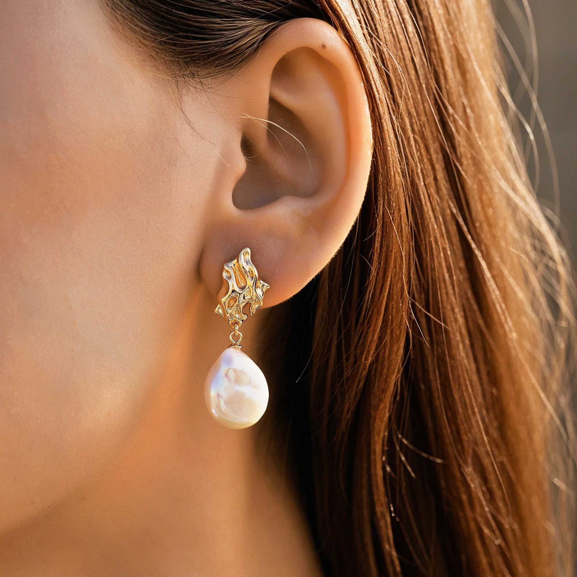 Lava Baroque Button Pearl Earrings