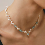 Raw Blue Topaz Pearl Necklace