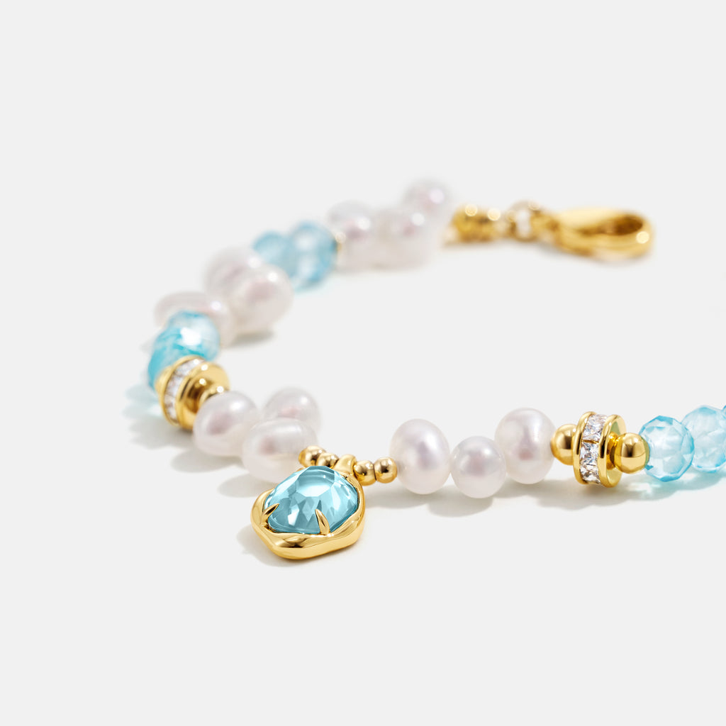 Raw Blue Topaz Pearl Bracelets