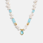 Raw Blue Topaz Pearl Necklace