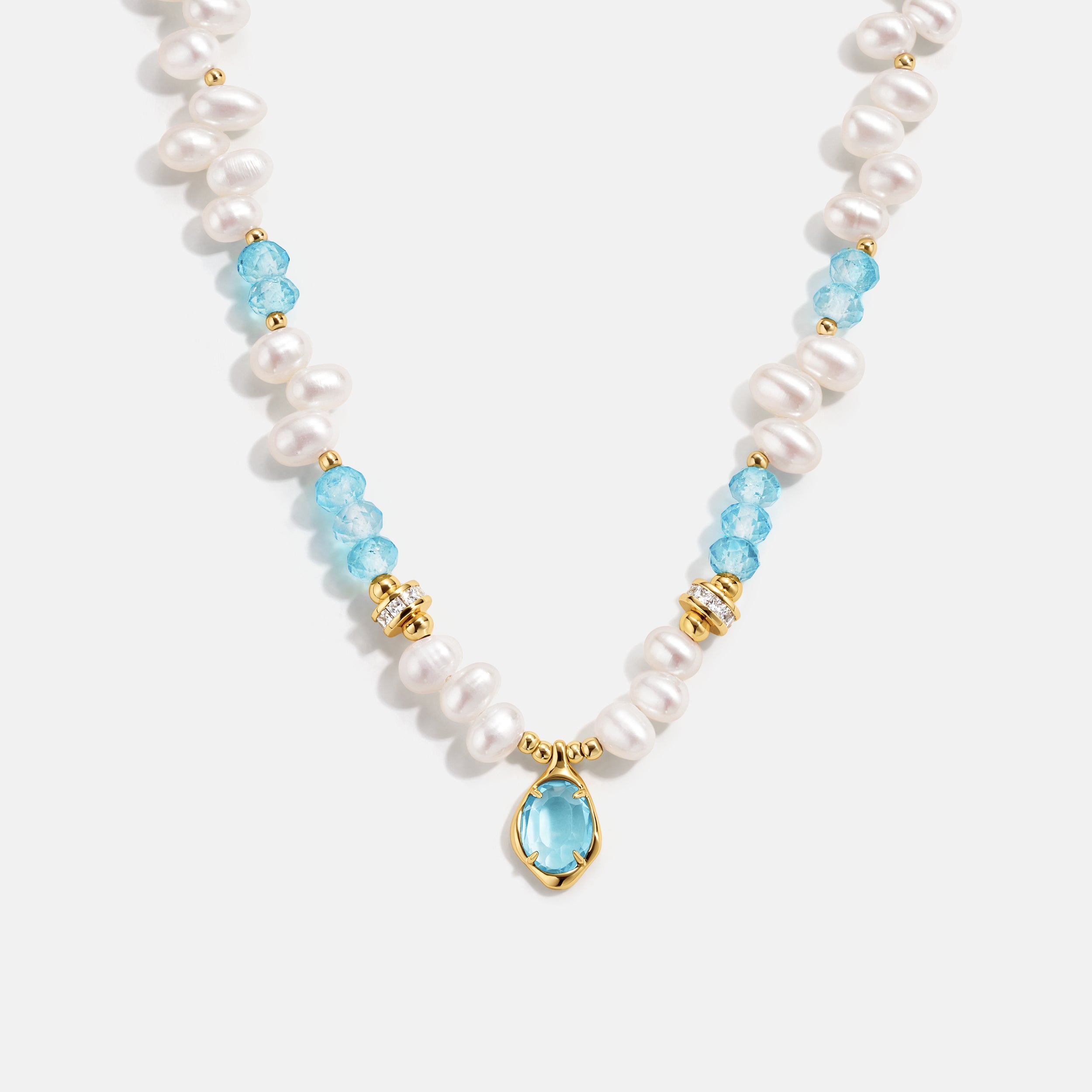 Raw Blue Topaz Pearl Necklace