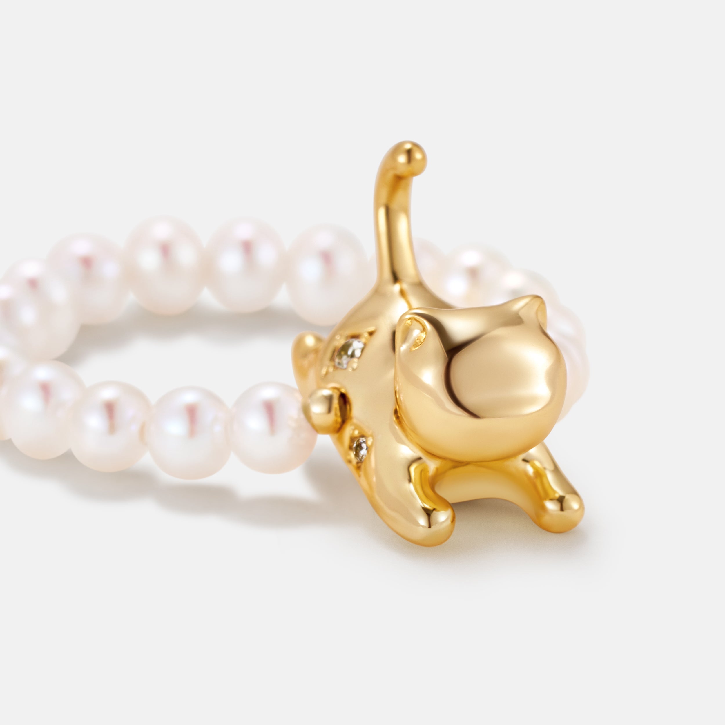 Playful Cat Pearl Beaded Ring
