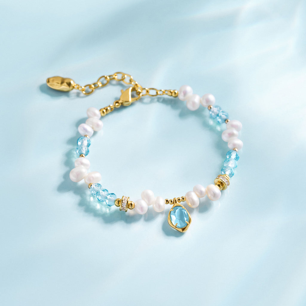 Raw Blue Topaz Pearl Bracelets