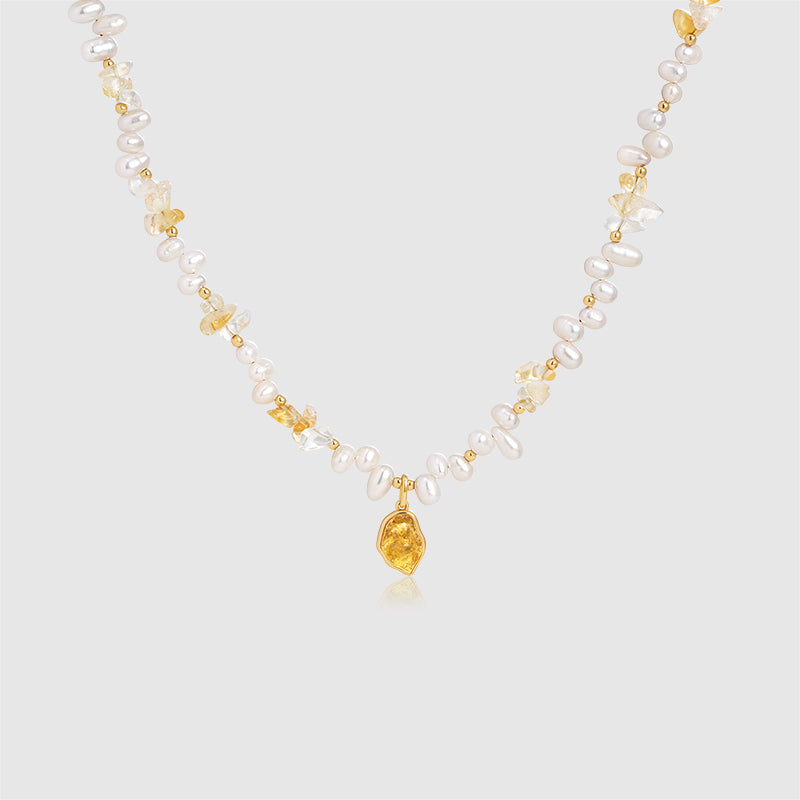 Raw Citrine Pearl Necklace