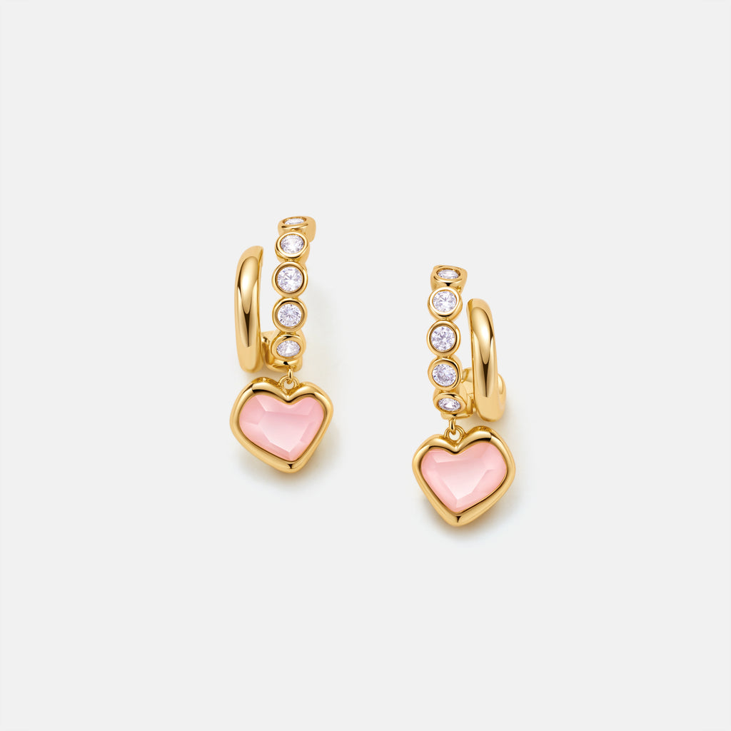 Blush Heart Rose Quartz Drop Earrings