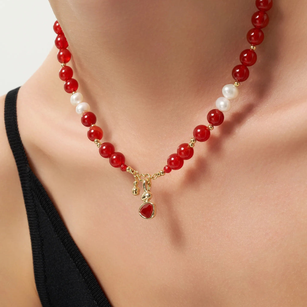 Wulu Red Agate Beaded Necklace