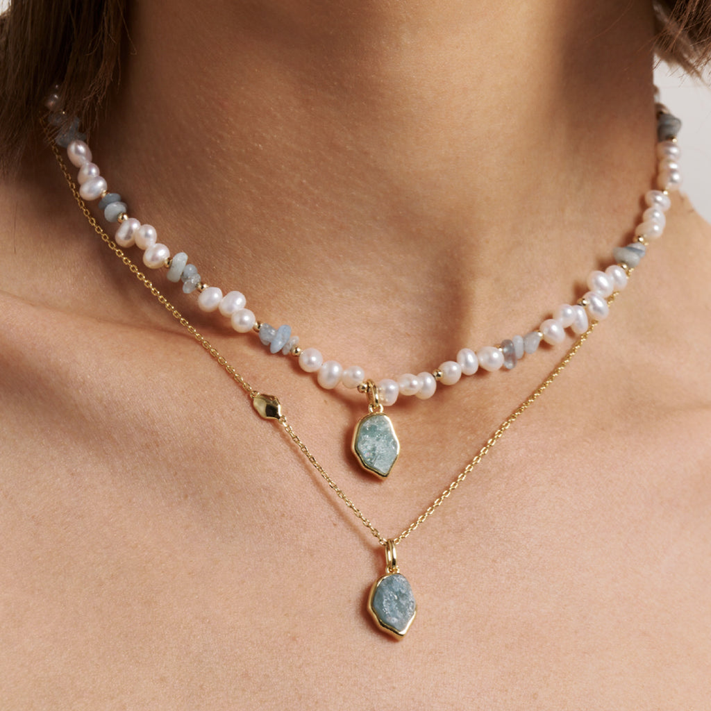 Raw Aquamarine Pearl Necklace