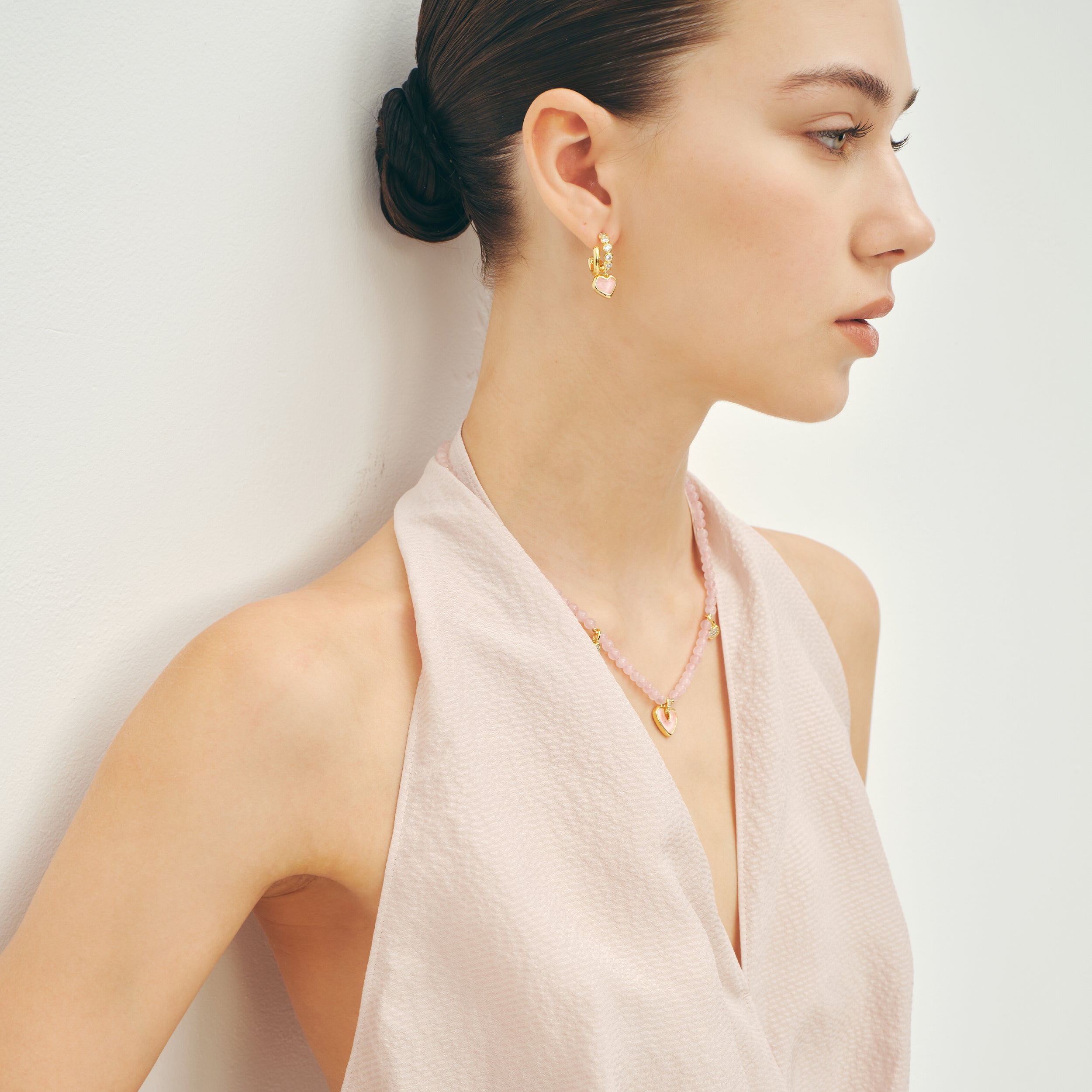 Blush Heart Rose Quartz Drop Earrings