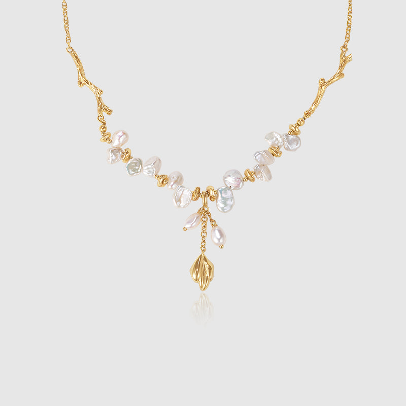 Floriography Keshi Pearl Branch Necklace