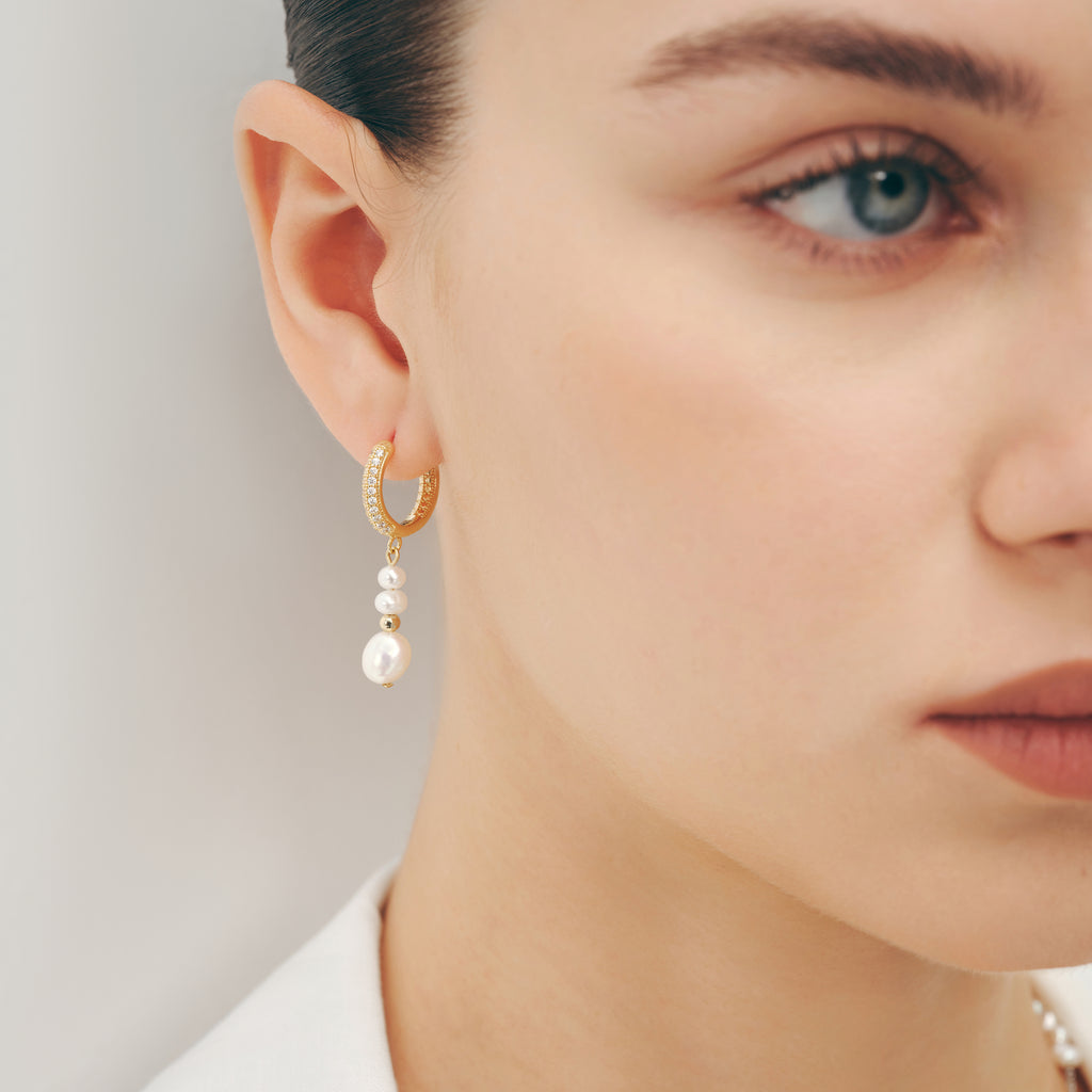 Gold Hoop Pearl Earrings