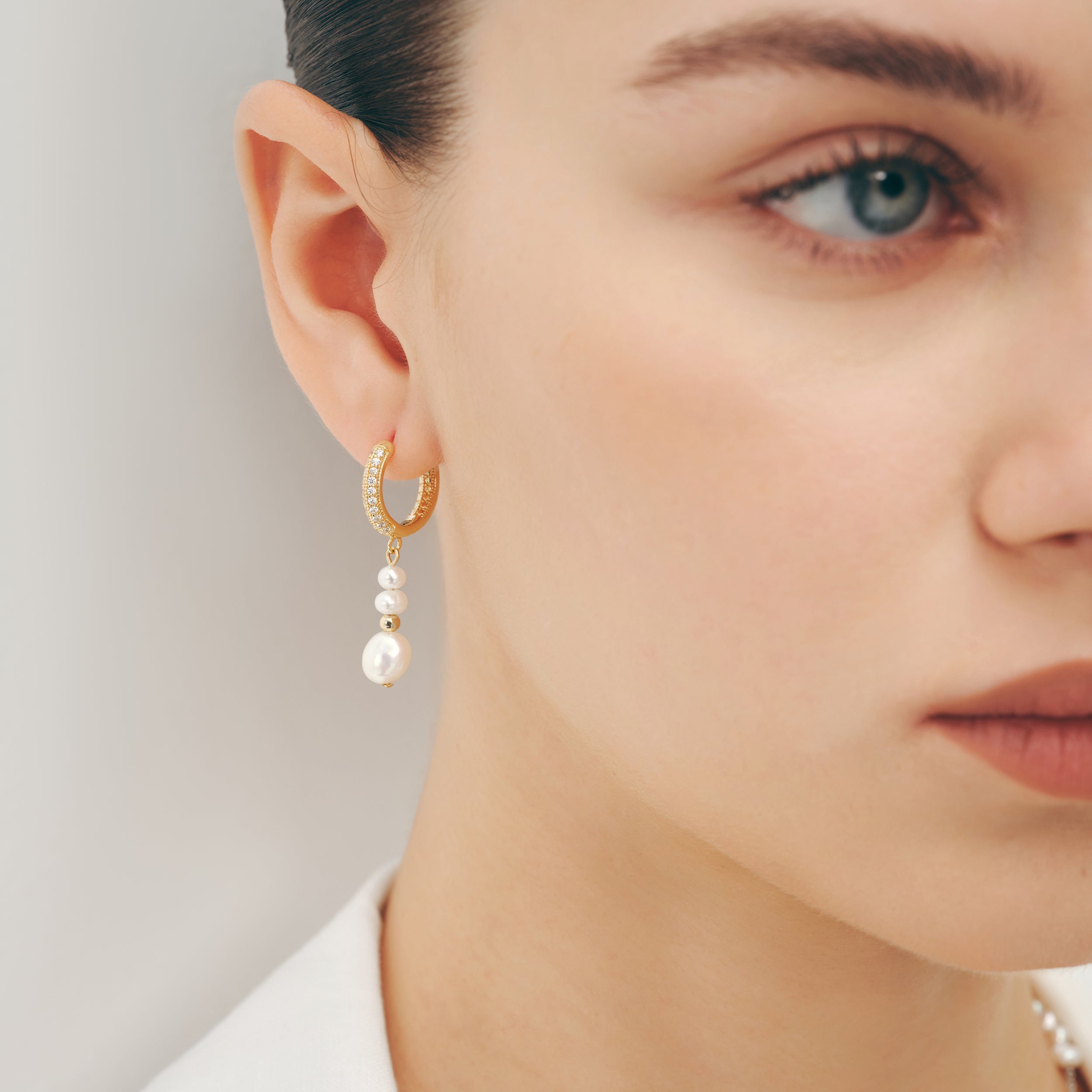 Gold Hoop Pearl Earrings