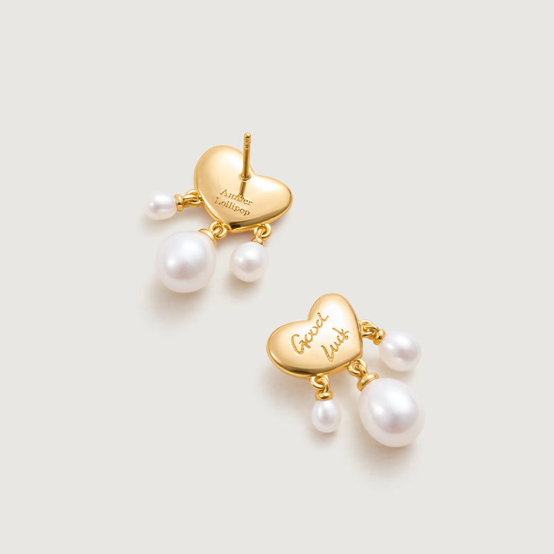 Good Luck Pearl Heart Earrings
