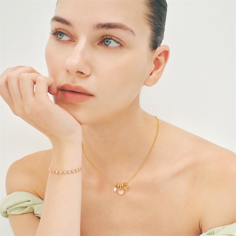 Blush Heart Pearl Charm Necklace