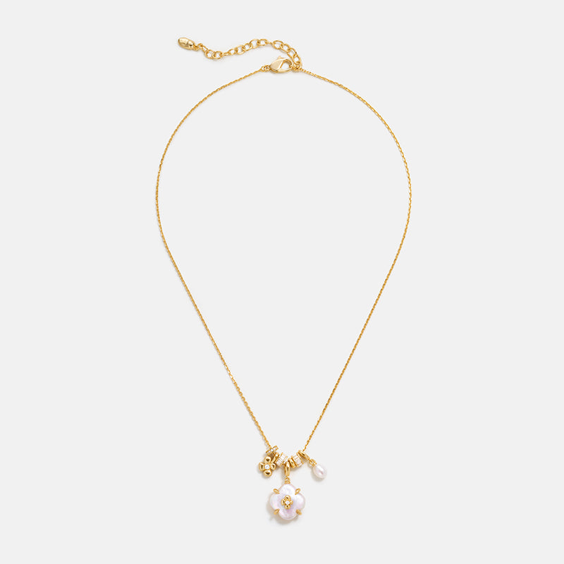 Lucky Clover Pearl Charm Necklace