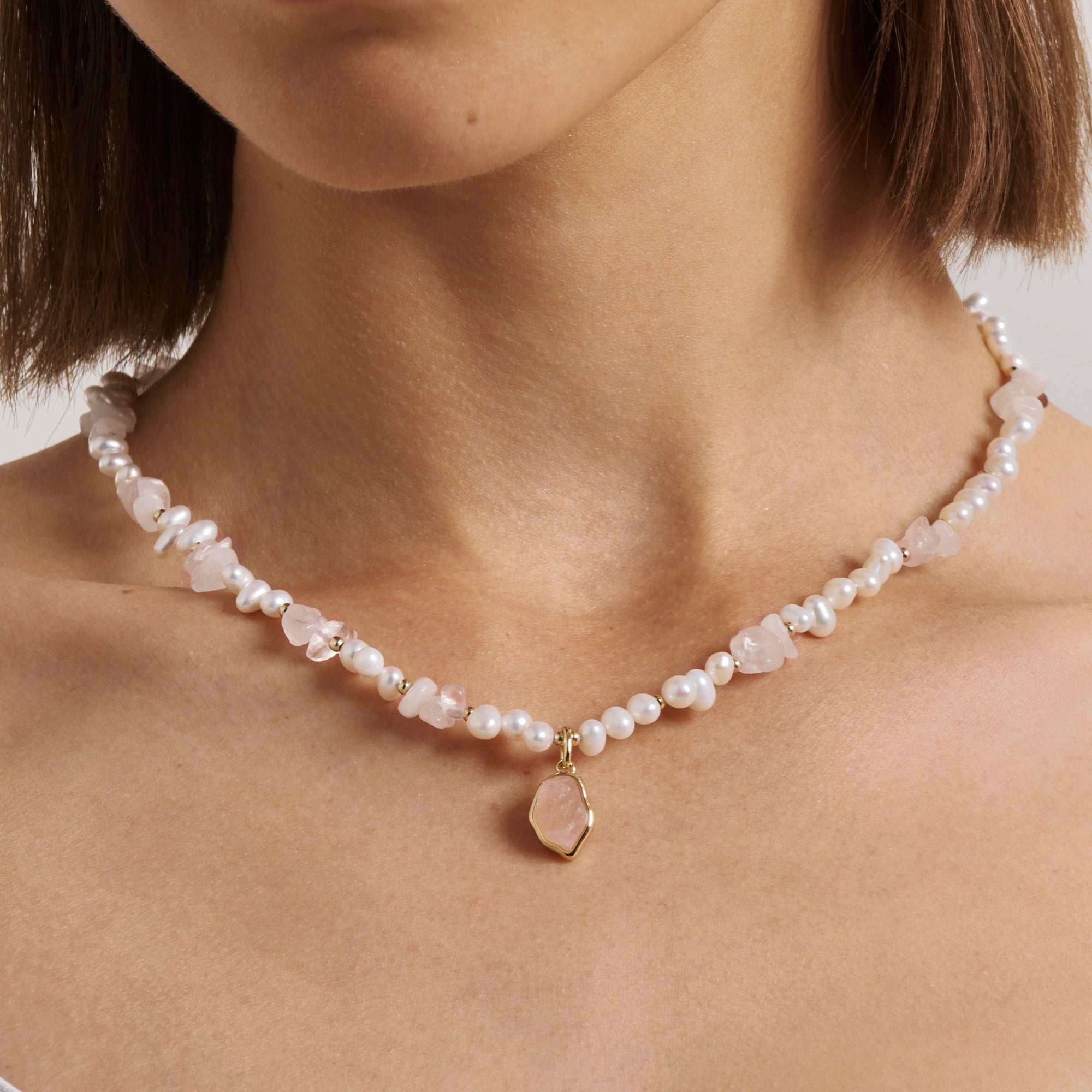 Raw Rose Quartz Pearl Necklace