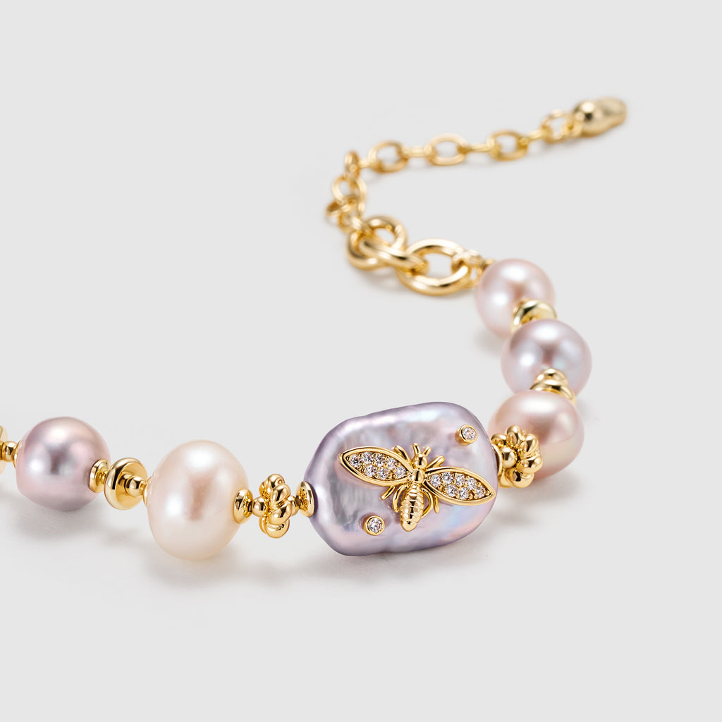 Lavender Baroque Pearl Bee Bracelet