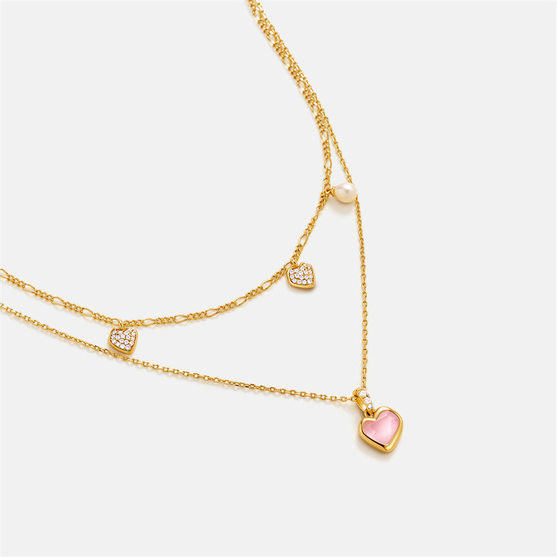 Blush Heart Layered Rose Quartz Necklace