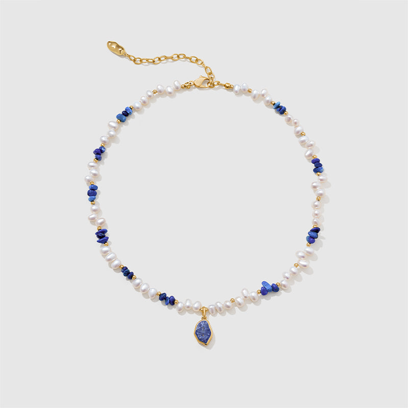 Raw Lapis Lazuli Pearl Necklace