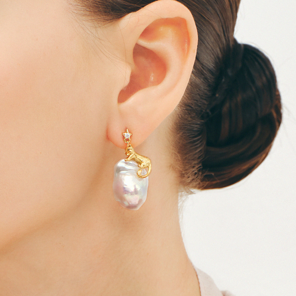 Cat Baroque Pearl Earrings