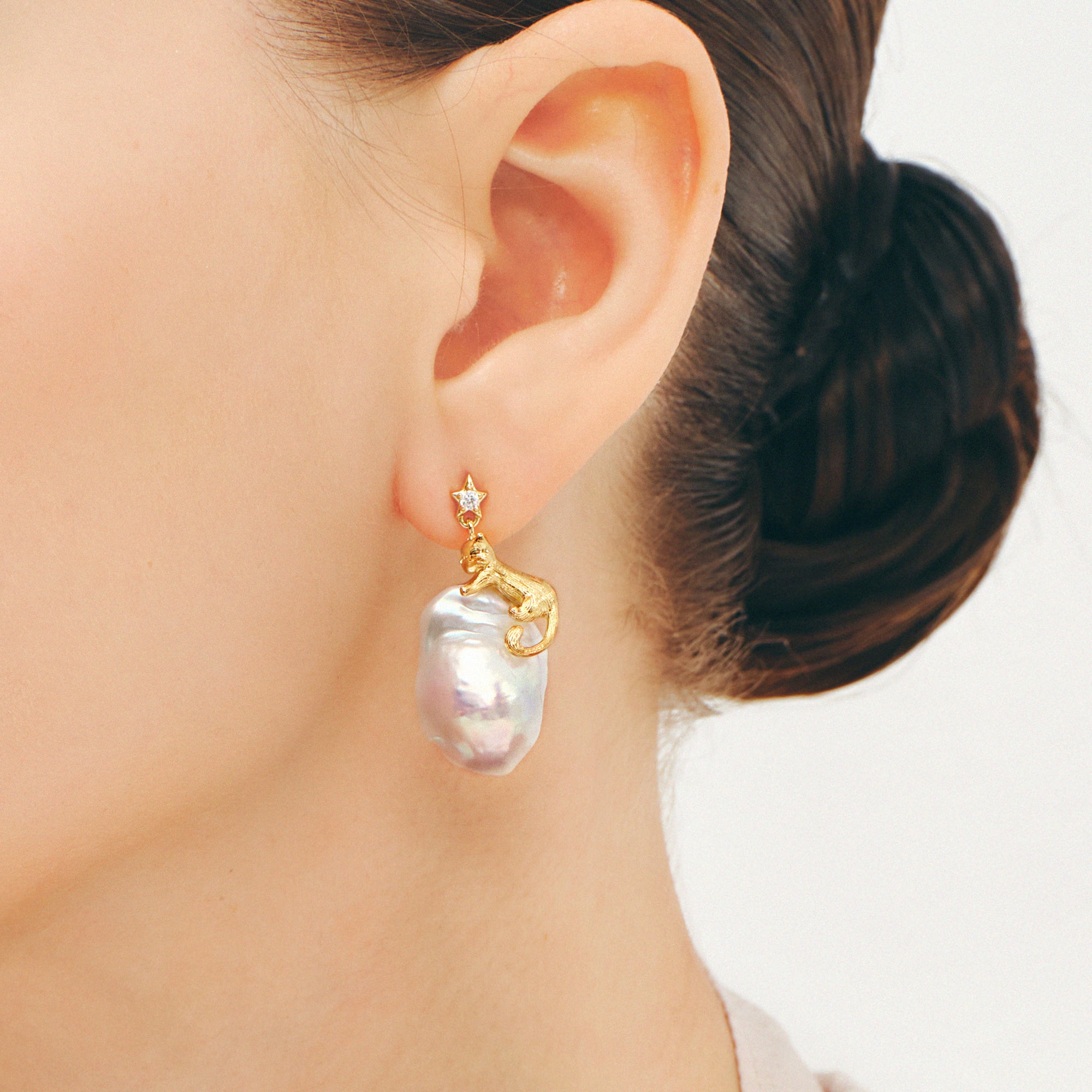Cat Baroque Pearl Earrings