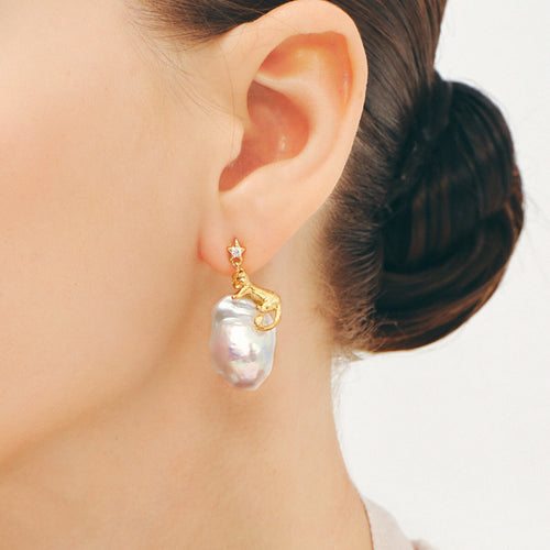 Cat Baroque Pearl Earrings