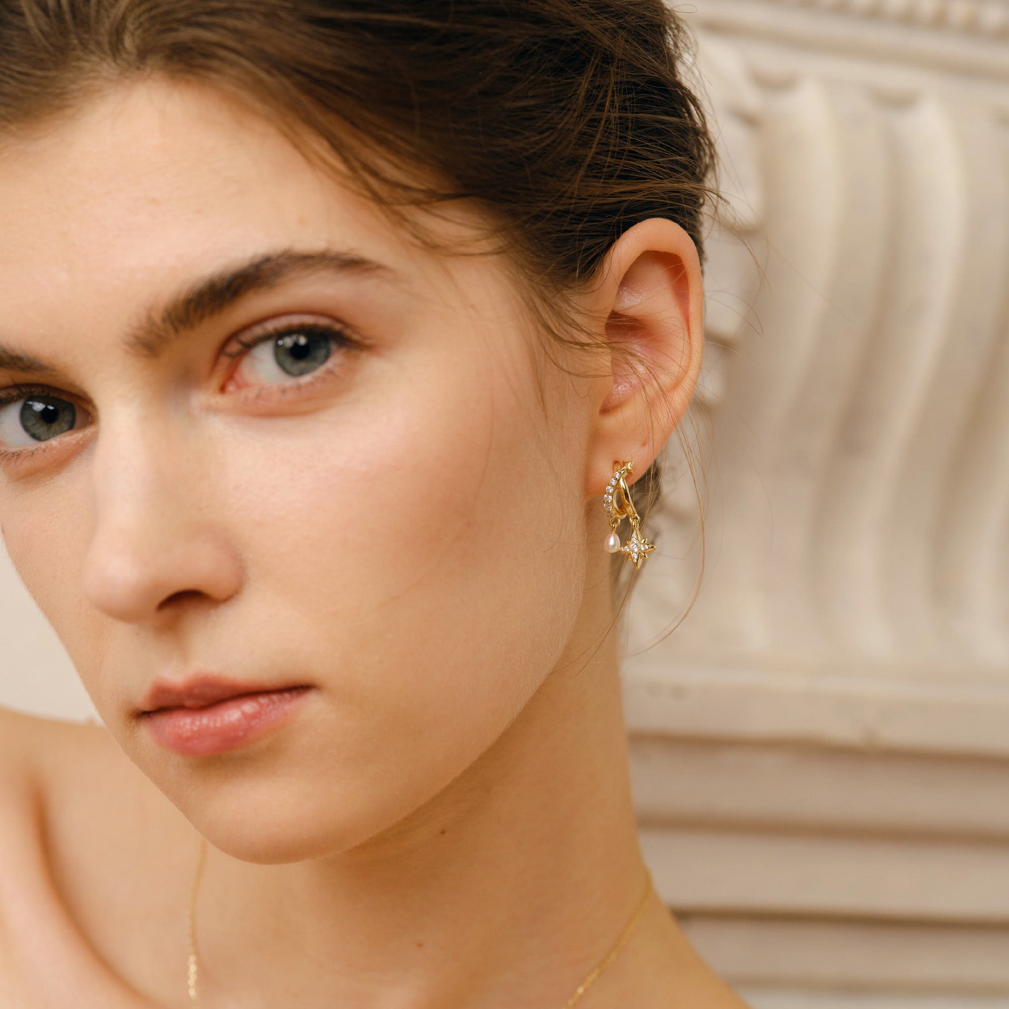 Celestial Crescent Pearl Earrings