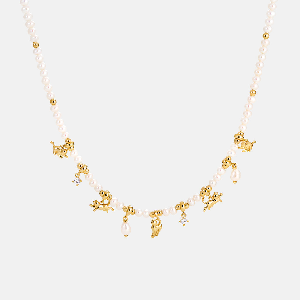 Cat Pearl Beaded Necklace
