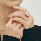 White Baroque Pearl Bee Open Ring