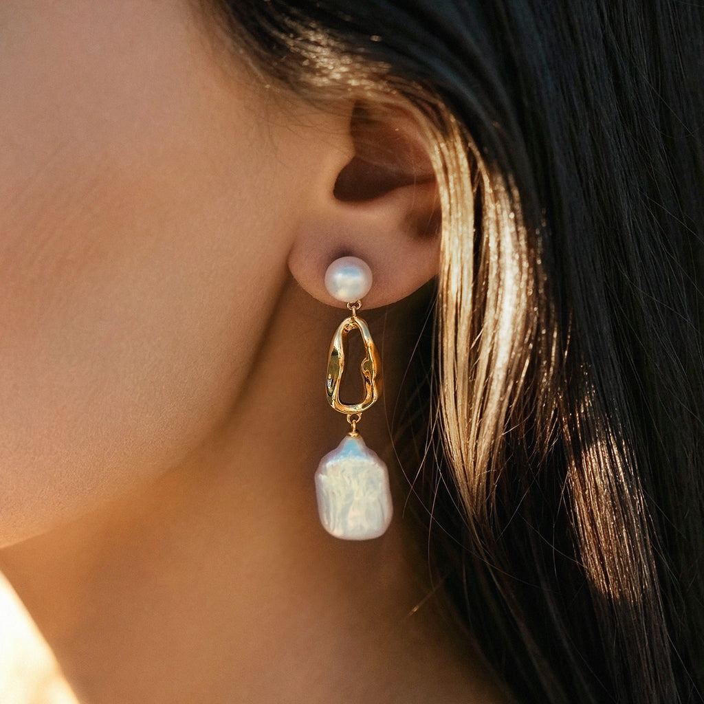 White Baroque Pearl Earring