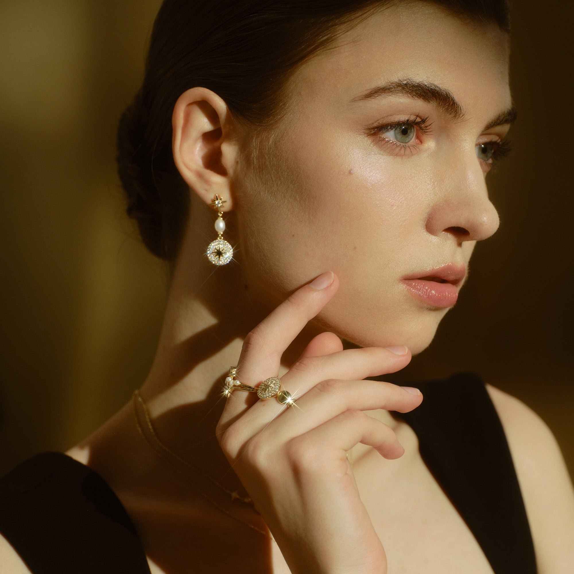 Celestial Star Pearl Drop Earrings