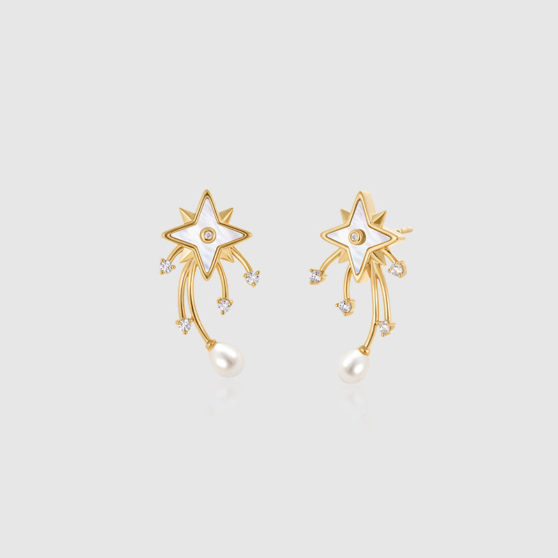 Radiant Star Pearl Drop Earrings