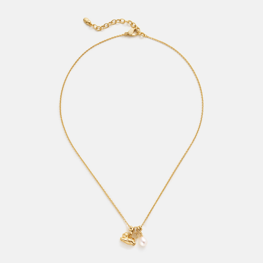 Playful Cat Pearl Necklace