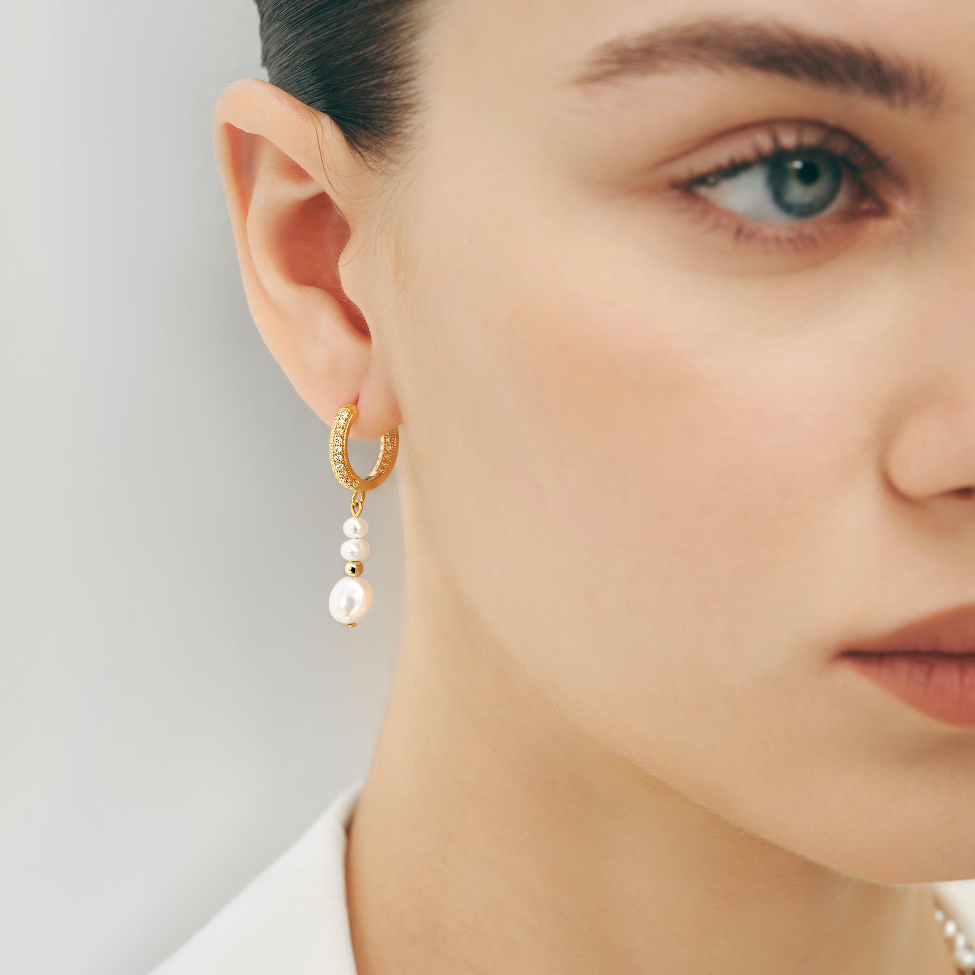 Gold Hoop Pearl Earrings